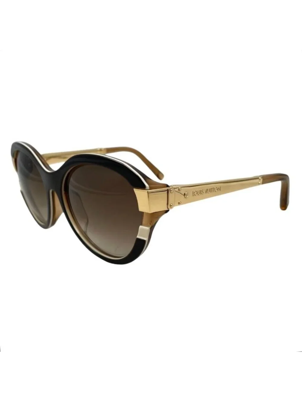Louis Vuitton Sunglasses Petit Spucson Cat Eye Logo Lame Black Brown Gold